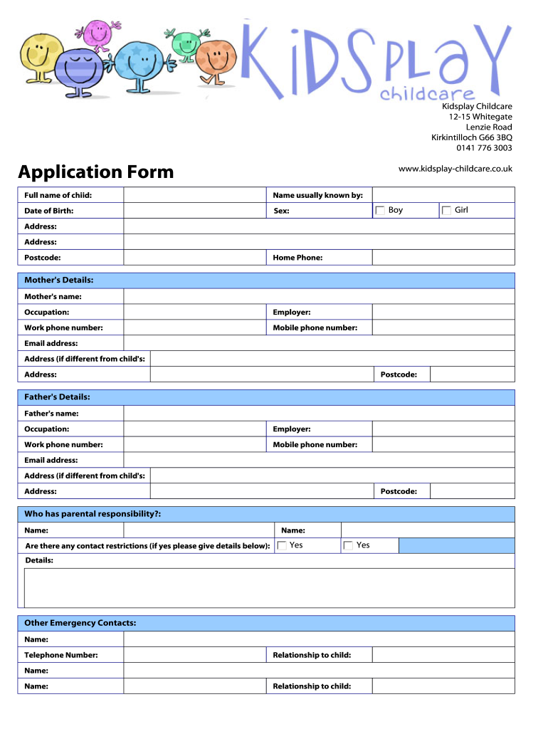 Daycare Application Form Sample
